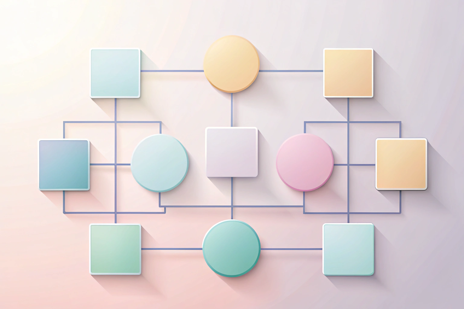 Una imagen abstracta que simboliza organización y flexibilidad, con formas fluidas en tonos pastel que se superponen como un diagrama de horarios, sin elementos textuales ni marcas, creando una sensación de calma y estructura.
